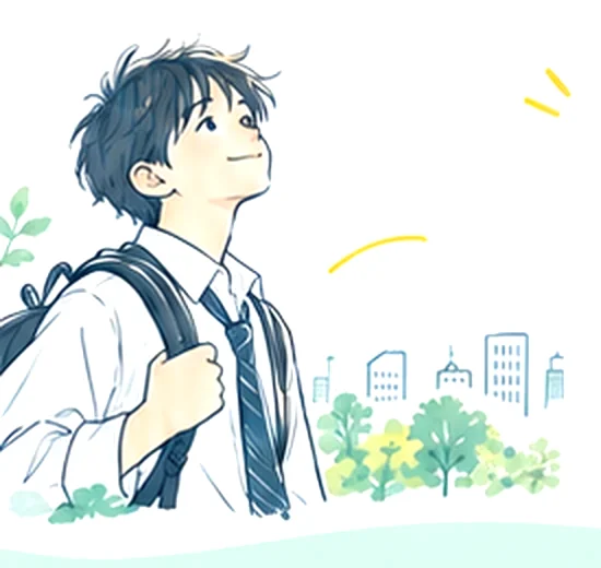 かばんを背負い、前を向く中学生のイラスト